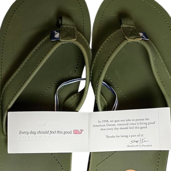 NEW Vineyard Vines Men’s Size 11 Clover Green Leather Contoured Flip Flop Sandal